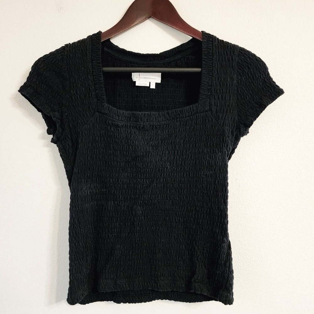 Black textured Anthropologie short sleeve top